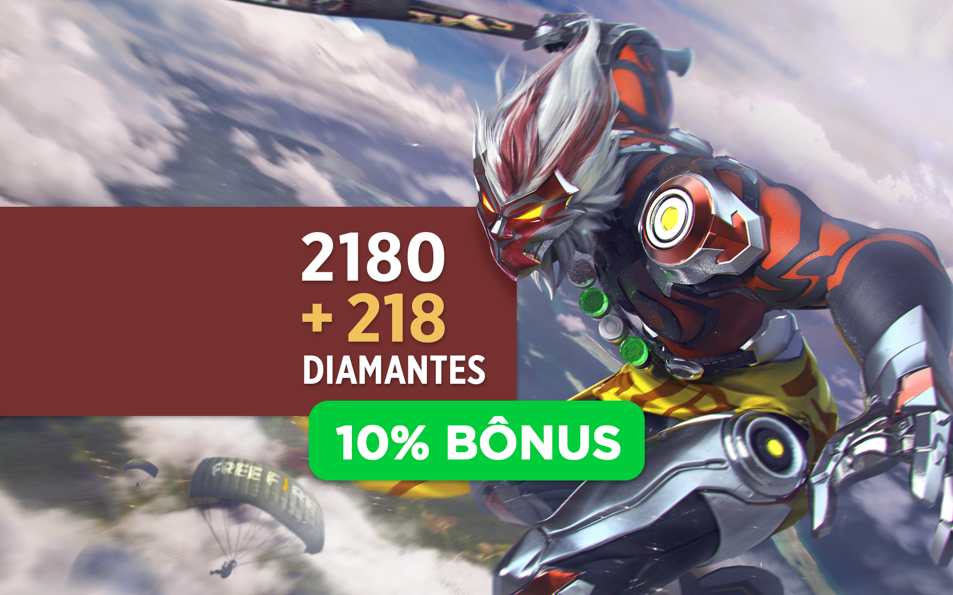 Free Fire - 2.180 Diamantes + 10% de Bônus