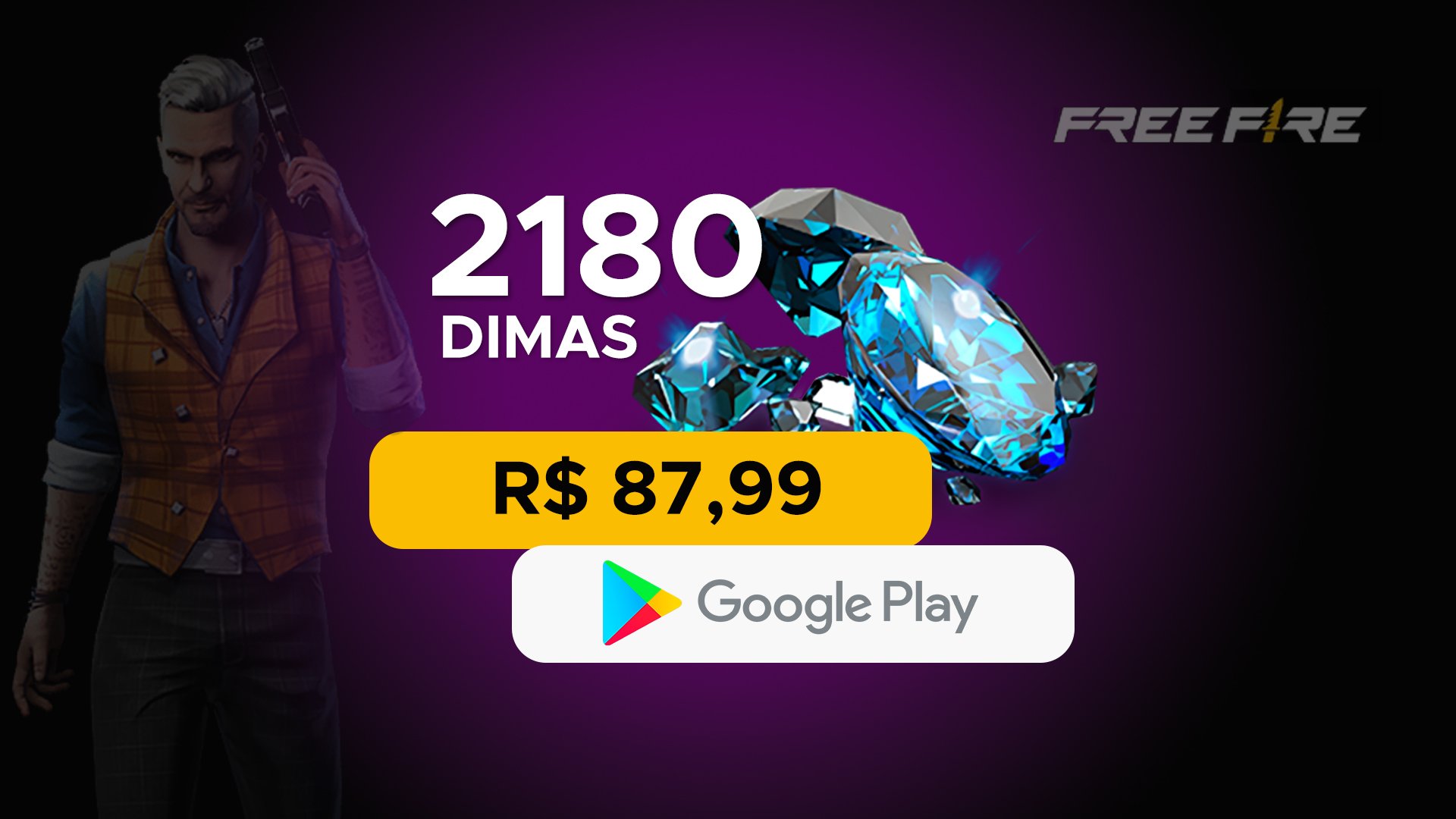Free Fire - 2.180 Diamantes com Google Play