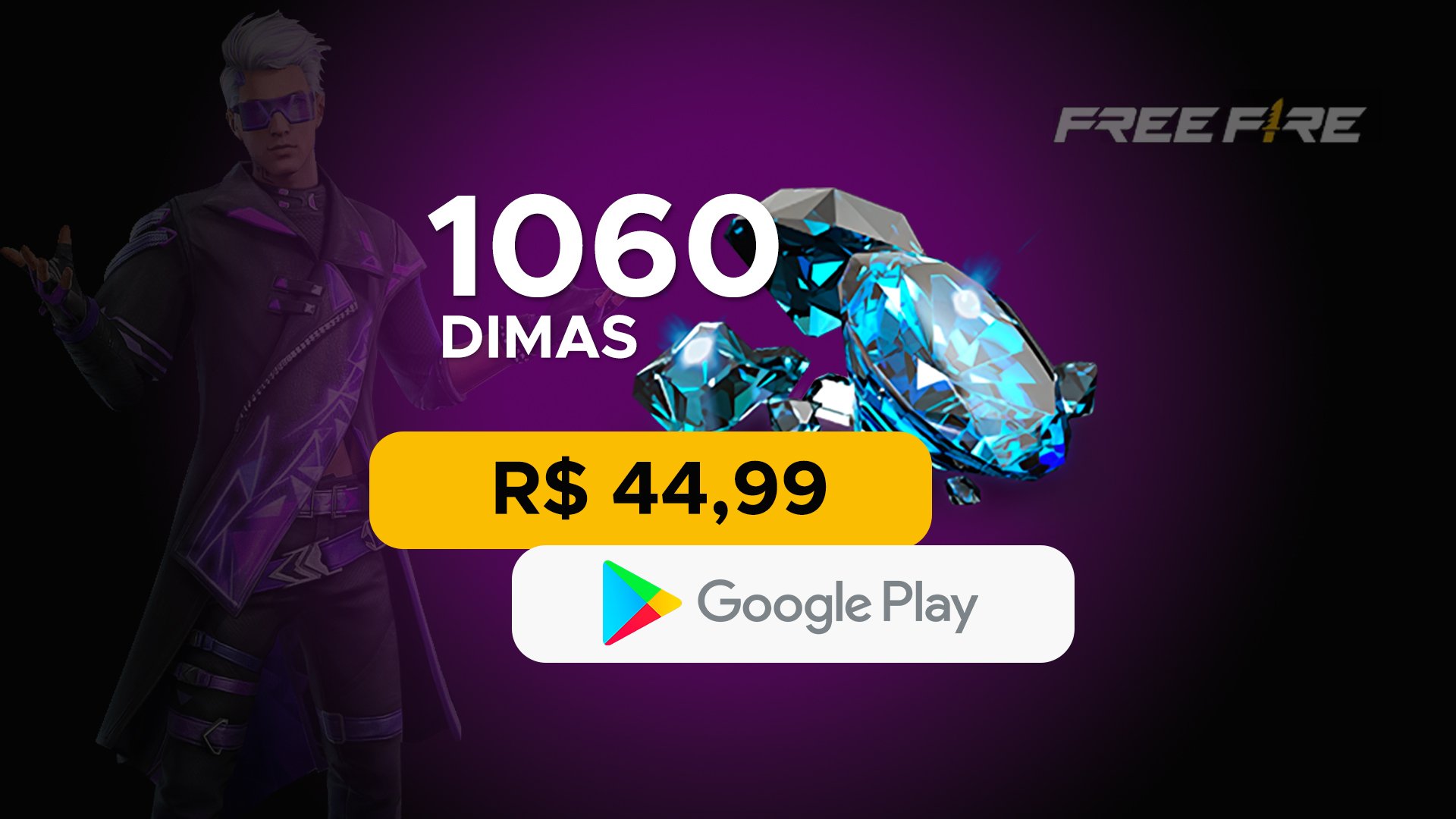 Free Fire - 1.060 Diamantes com Google Play