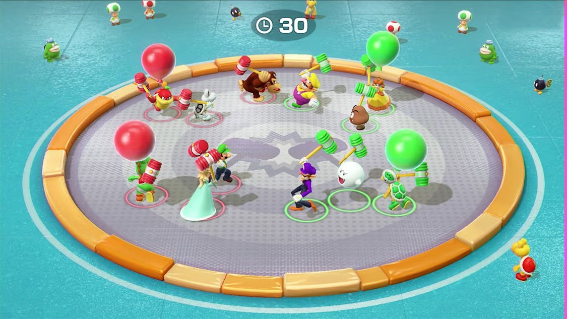 Jogando o modo online de Super Mario Party 