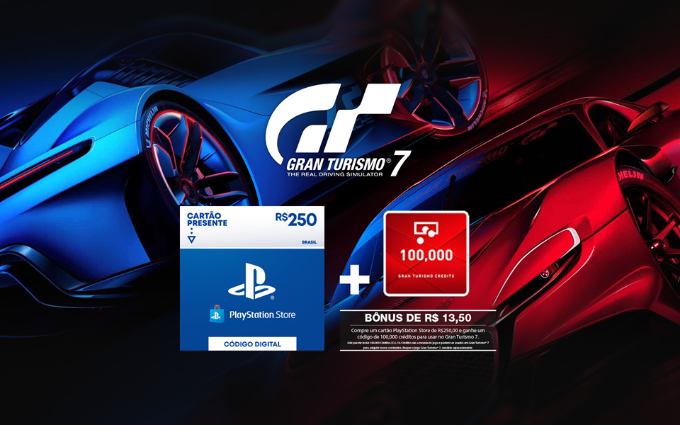 R$250 PlayStation Store - Cartão Presente Digital + 100,000 Gran Turismo Credits cover