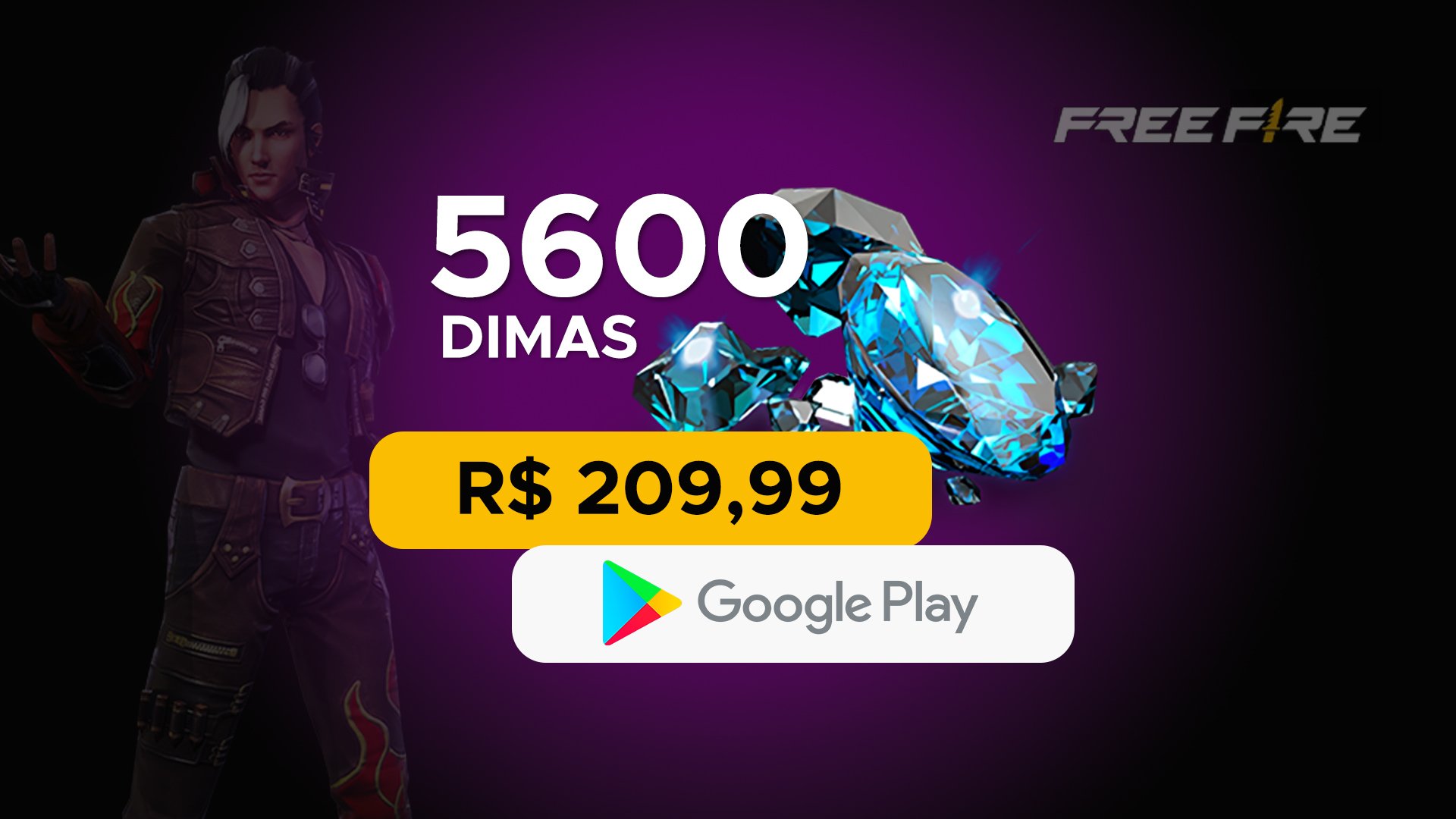 Free Fire - 5.600 Diamantes com Google Play