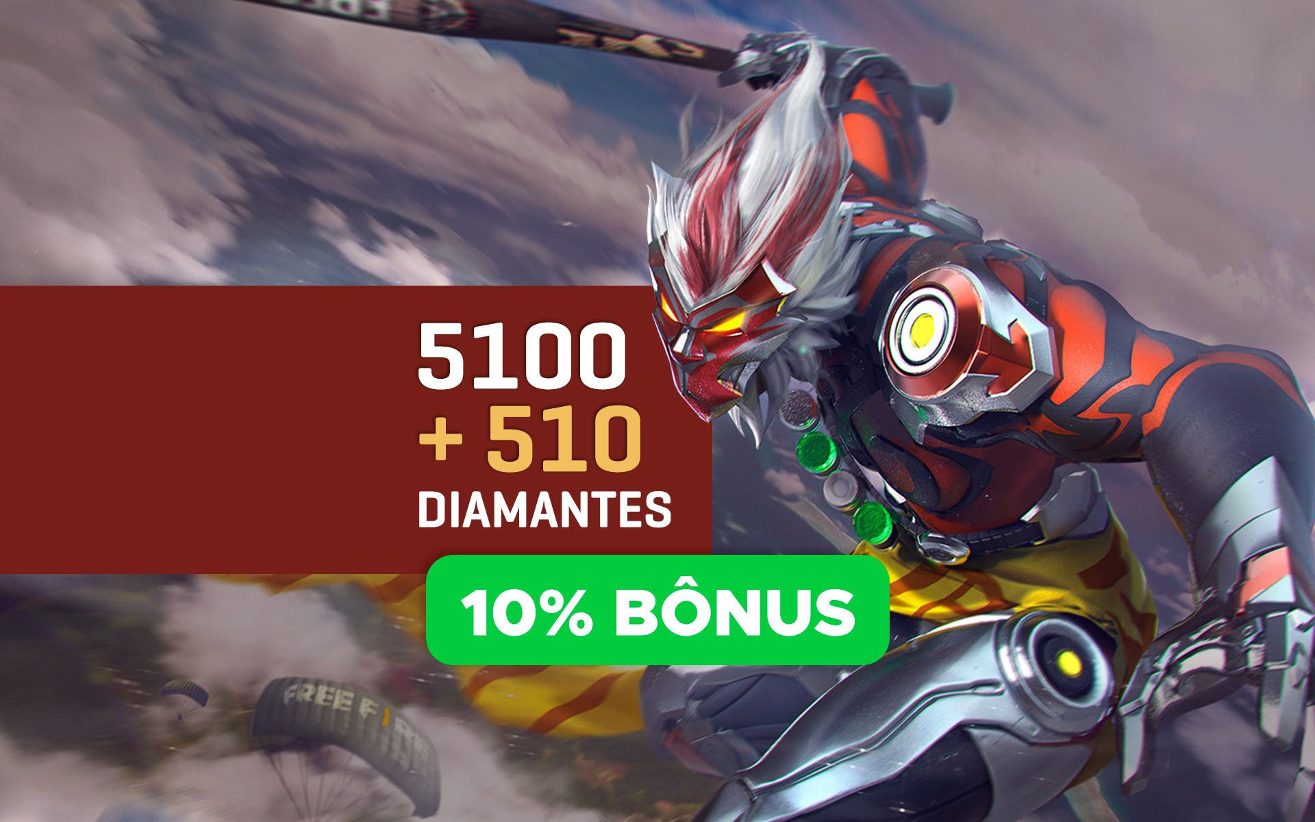 Free Fire - 100 Diamantes + 10% de Bônus